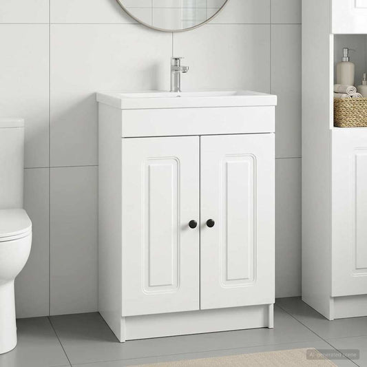 Bathroom under Sink Cabinet High Gloss White 56 x 37.5 x 81 cm