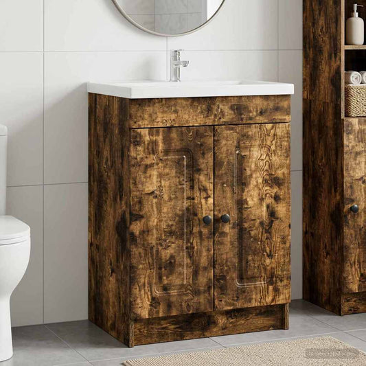 Bathroom under Sink Cabinet Smoked Oak 56 x 37.5 x 81 cm