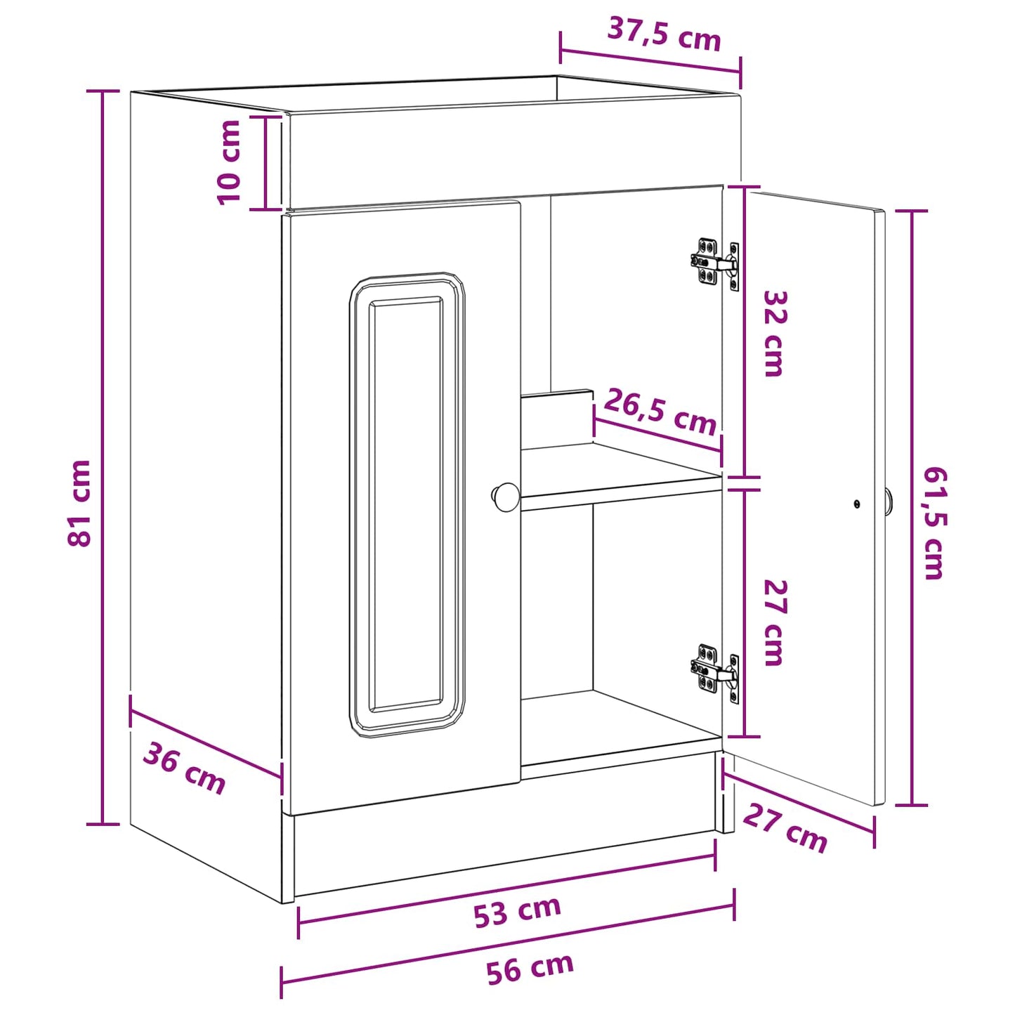 Bathroom under Sink Cabinet Smoked Oak 56 x 37.5 x 81 cm