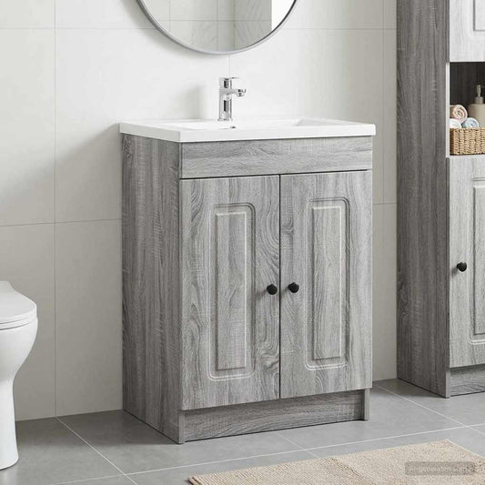 Bathroom under Sink Cabinet Grey Sonoma 56 x 37.5 x 81 cm