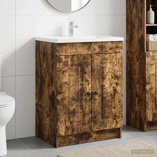 Bathroom under Sink Cabinet Smoked Oak 78.5 x 37.5 x 81 cm
