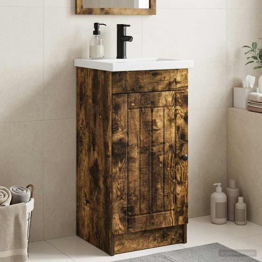 Bathroom Vanity with Sink Smoked Oak 42 x 40 x 84.5 cm