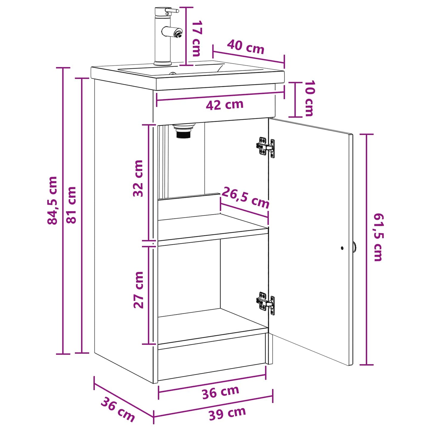 Bathroom Vanity with Sink Old Wood 42 x 40 x 84.5 cm