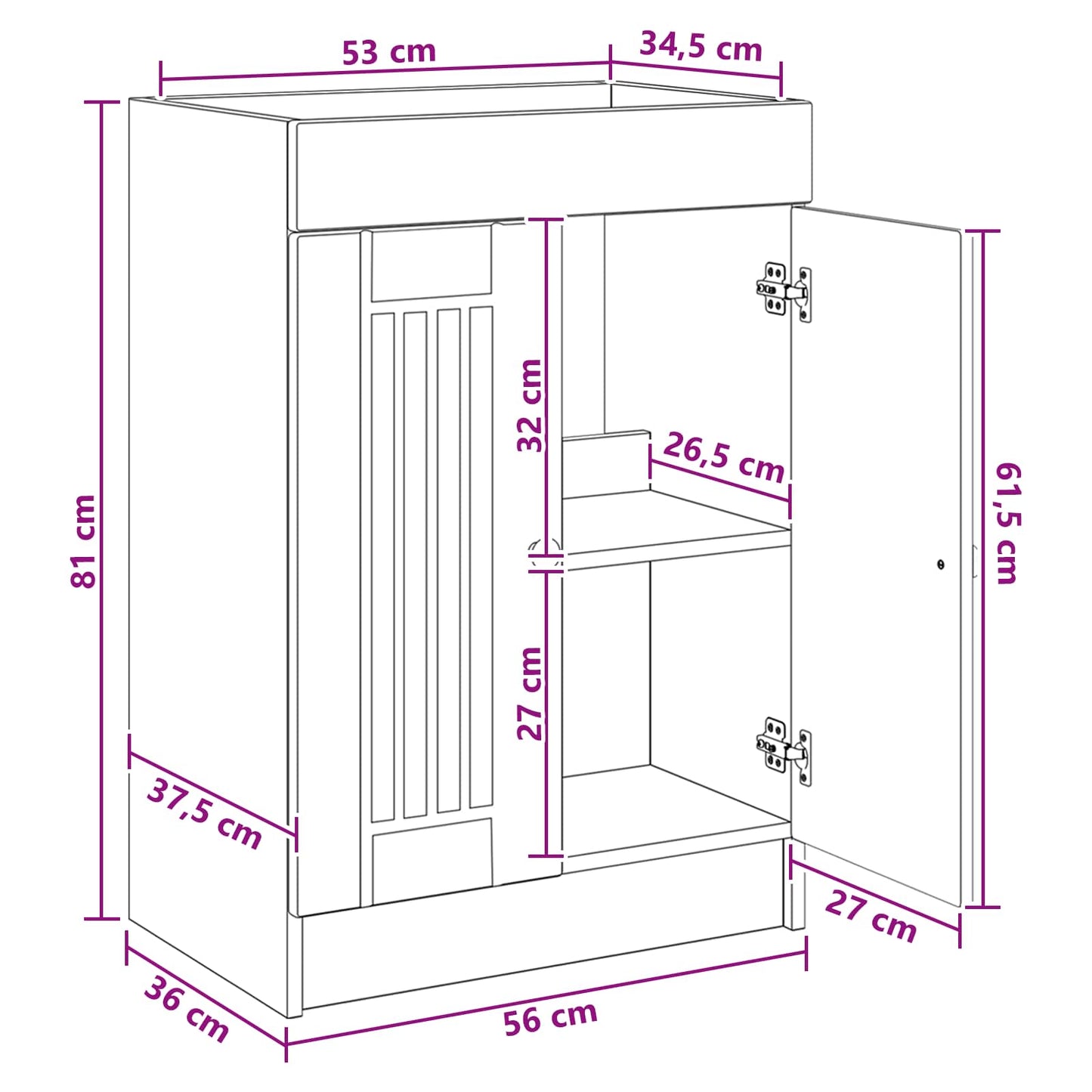 Bathroom under Sink Cabinet White 56 x 37.5 x 81 cm