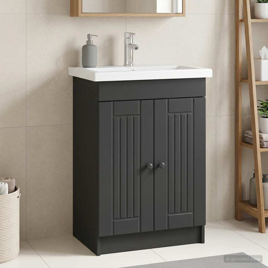 Bathroom under Sink Cabinet Black 56 x 37.5 x 81 cm