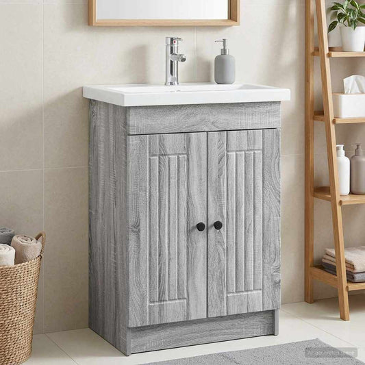 Bathroom under Sink Cabinet Grey Sonoma 56 x 37.5 x 81 cm