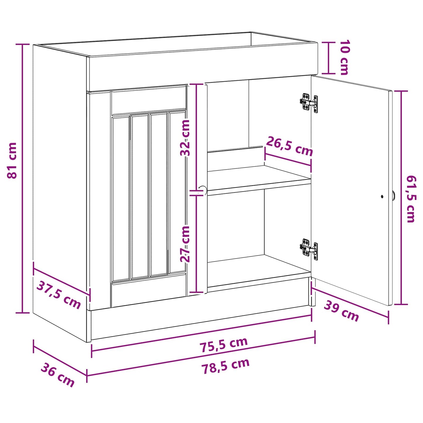 Bathroom under Sink Cabinet Artisan Oak 78.5 x 37.5 x 81 cm