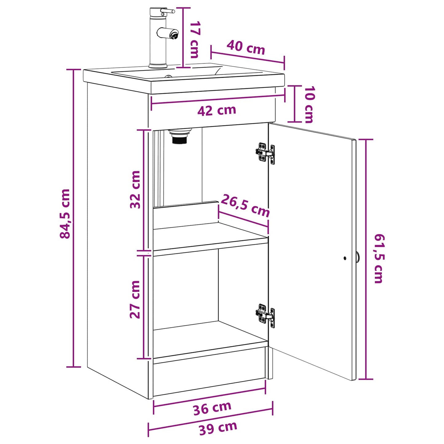 Bathroom Vanity with Sink Smoked Oak 42 x 40 x 84.5 cm