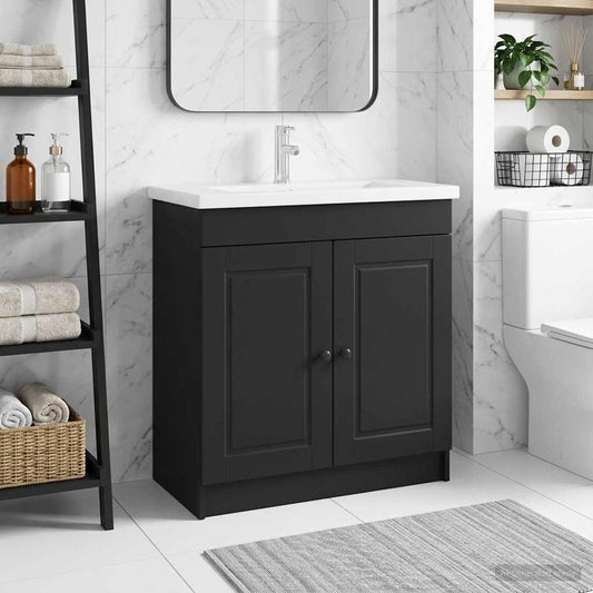 Bathroom under Sink Cabinet Black 56 x 37.5 x 81 cm