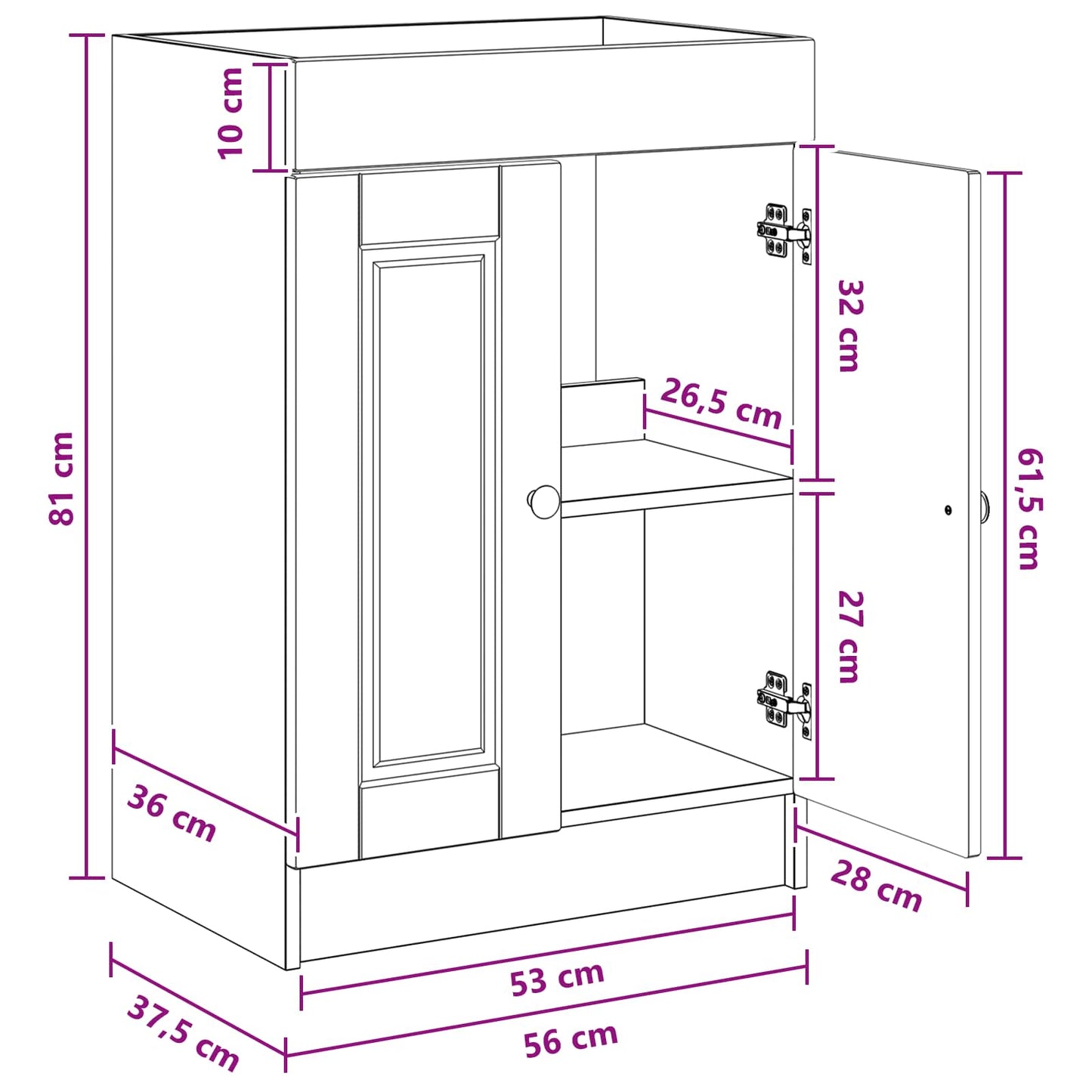 Bathroom under Sink Cabinet Black 56 x 37.5 x 81 cm