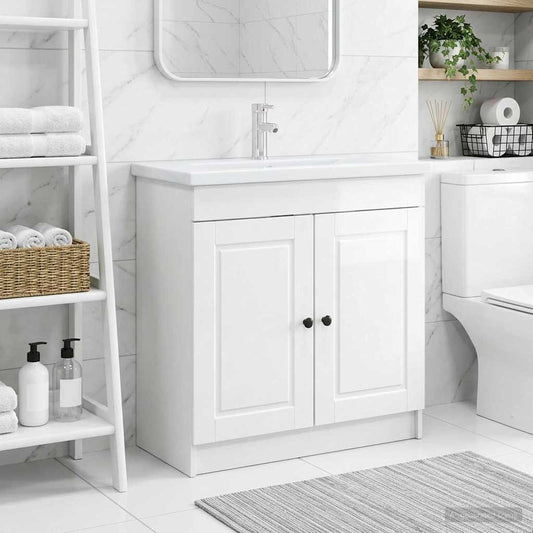 Bathroom under Sink Cabinet High Gloss White 56 x 37.5 x 81 cm