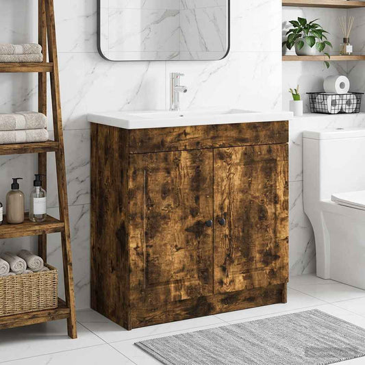 Bathroom under Sink Cabinet Smoked Oak 56 x 37.5 x 81 cm