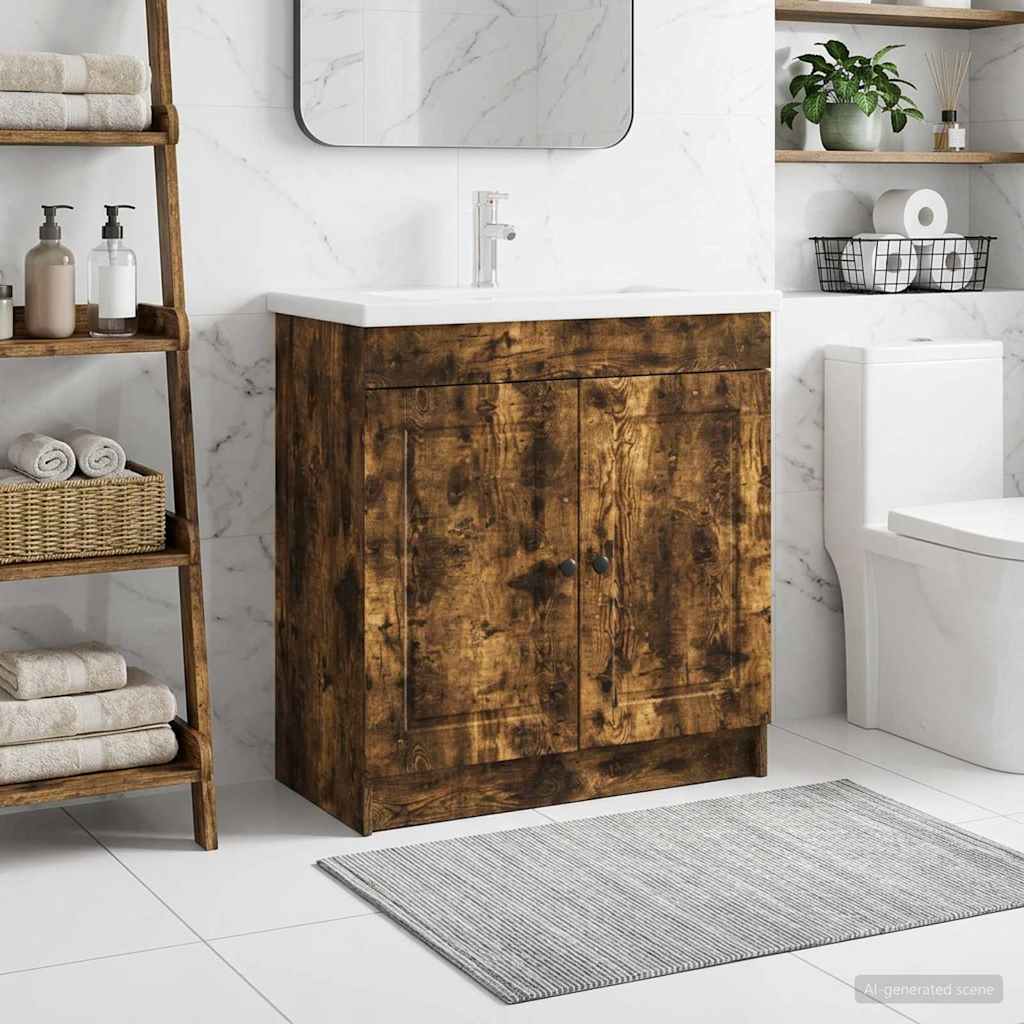 Bathroom under Sink Cabinet Smoked Oak 78.5 x 37.5 x 81 cm