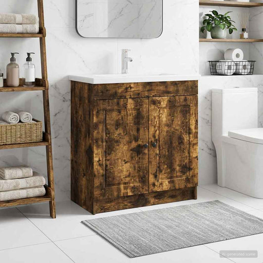 Bathroom under Sink Cabinet Smoked Oak 78.5 x 37.5 x 81 cm