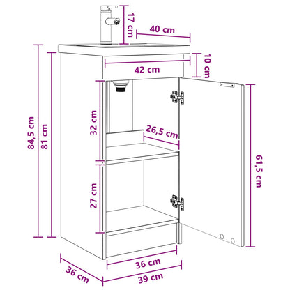 Bathroom Vanity with Sink Smoked Oak 42 x 40 x 84.5 cm
