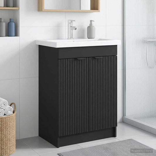 Bathroom under Sink Cabinet Black 56 x 37.5 x 81 cm