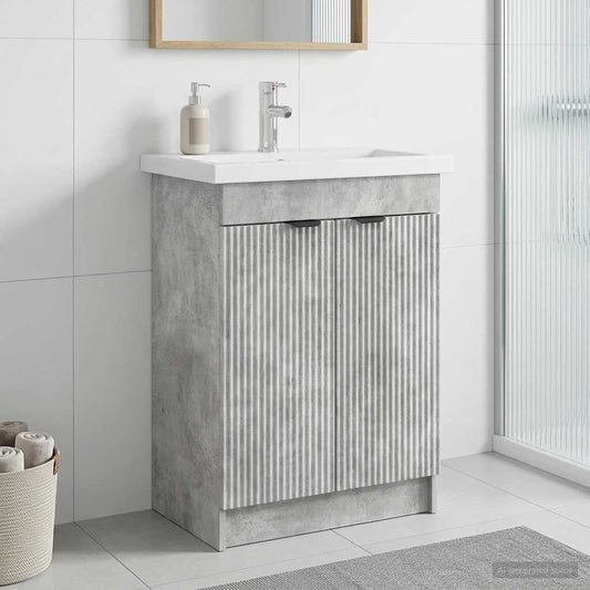 Bathroom under Sink Cabinet Concrete Grey 56 x 37.5 x 81 cm
