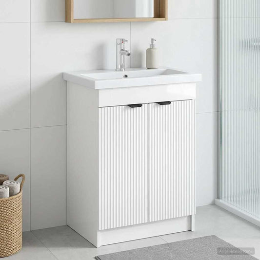 Bathroom under Sink Cabinet High Gloss White 56 x 37.5 x 81 cm