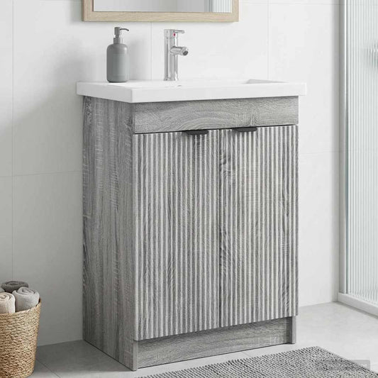 Bathroom under Sink Cabinet Grey Sonoma 56 x 37.5 x 81 cm