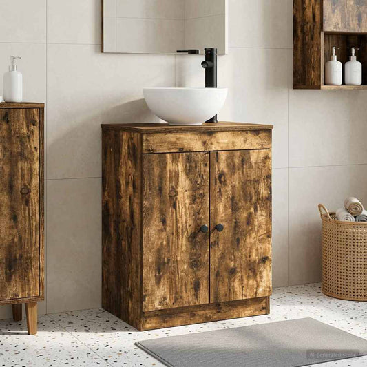 Bathroom Vanity with Sink Smoked Oak 54 x 35 x 83 cm