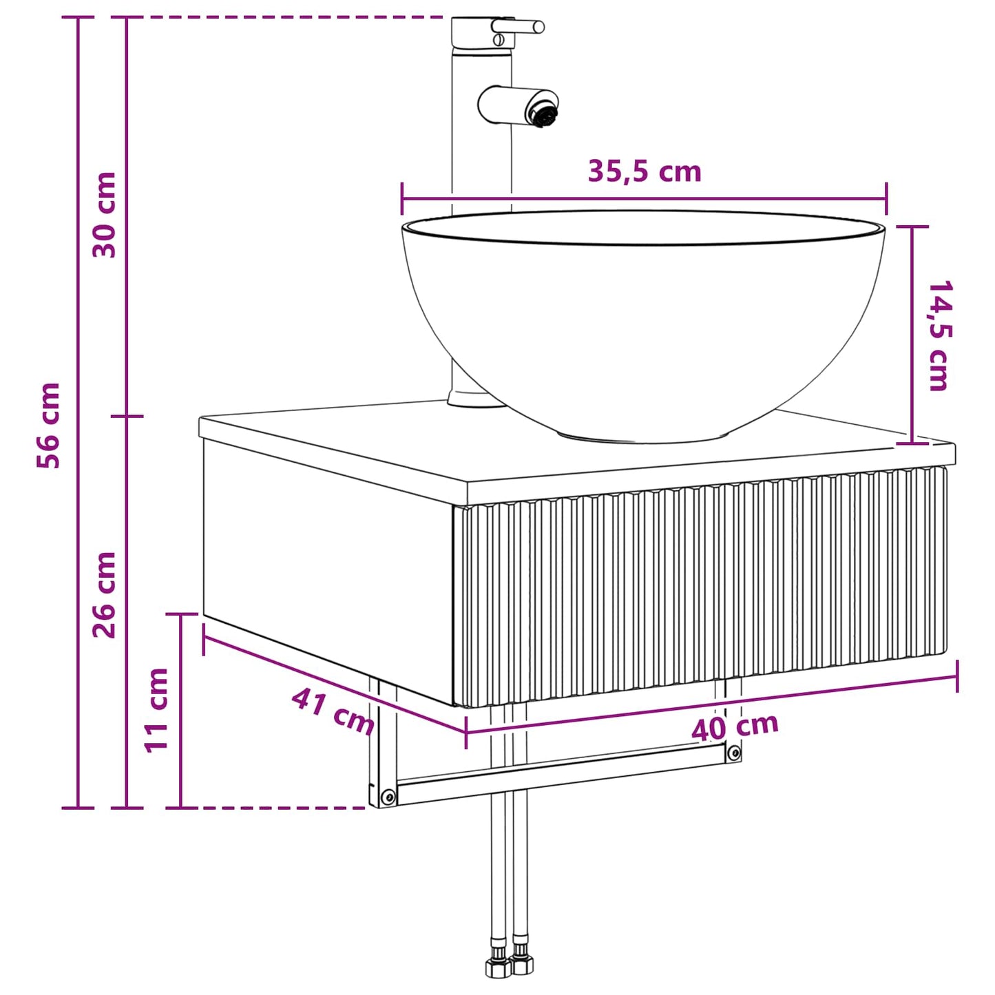 Wall-Mounted Wash Basin Black 40 x 41 x 40.5 cm Engineered Wood