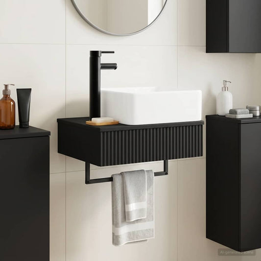 Wall-Mounted Wash Basin Black 50 x 41 x 39 cm Engineered Wood