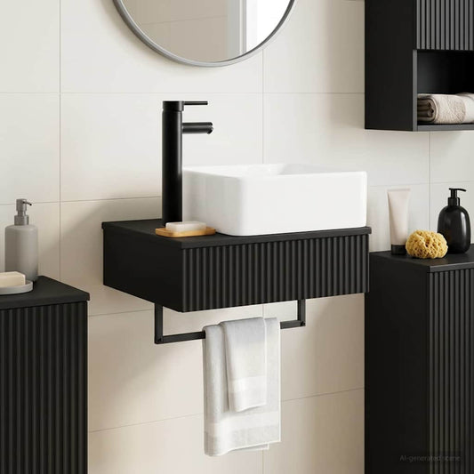 Wall-Mounted Wash Basin Black 53 x 35 x 39 cm Engineered Wood