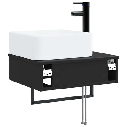 Wall-Mounted Wash Basin Black 53 x 35 x 39 cm Engineered Wood
