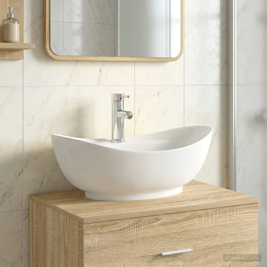 Bathroom Sink with Faucet and Drain Chrome 59 x 35 x 21 cm