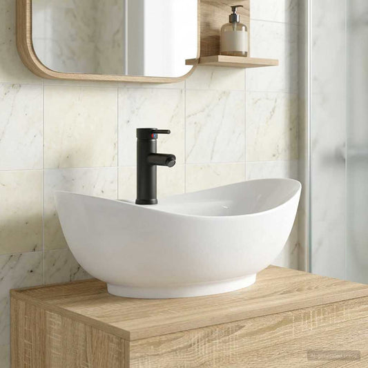 Bathroom Sink with Faucet and Drain Matte Black 59 x 35 x 21 cm