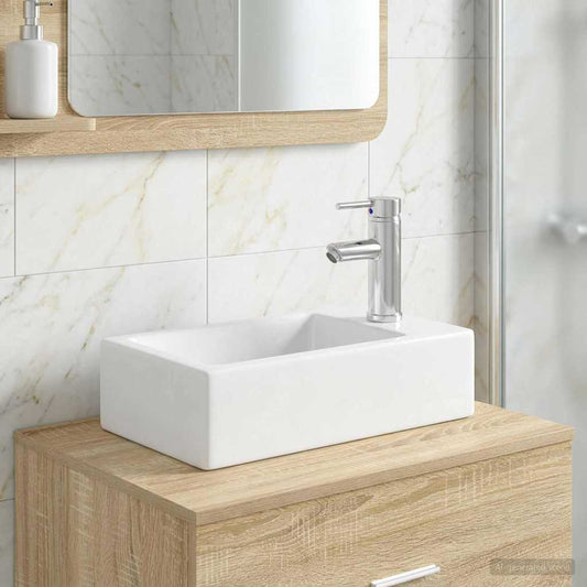 Bathroom Sink with Faucet and Drain Chrome 45.5 x 25.5 x 13 cm