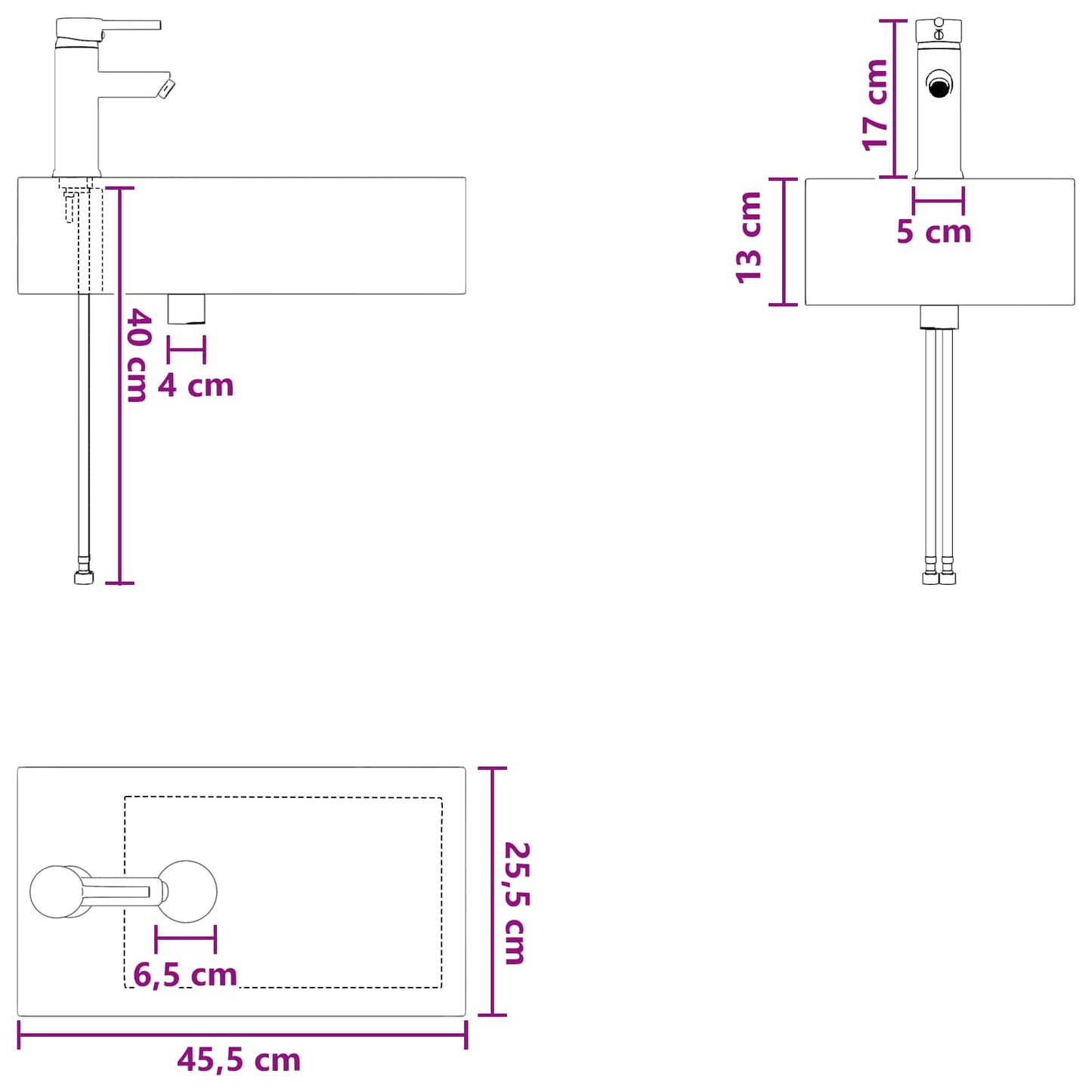 Bathroom Wash Basin Chrome 45.5 x 25.5 x 13 cm Metal