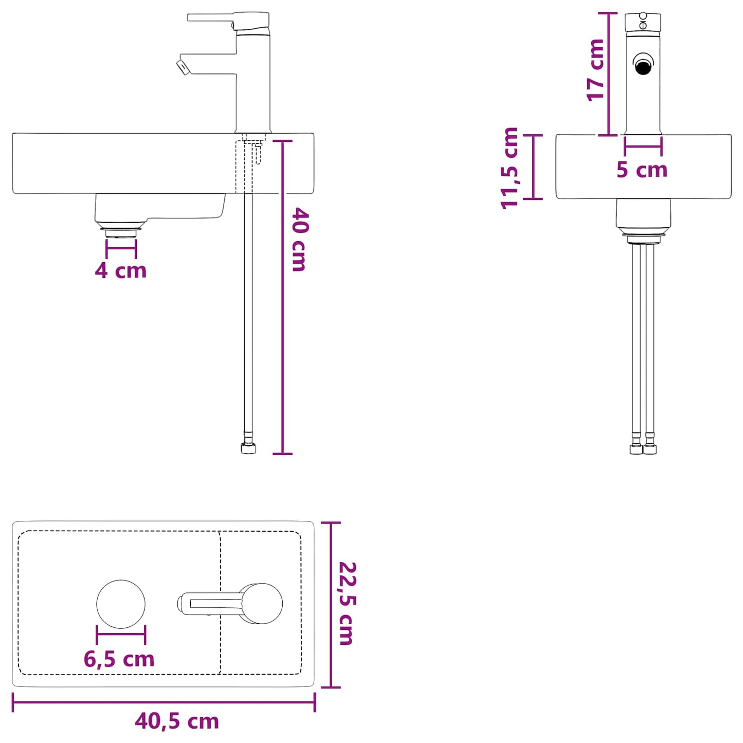 Bathroom Wash Basin Chrome 40.5 x 22.5 x 11.5 cm Metal