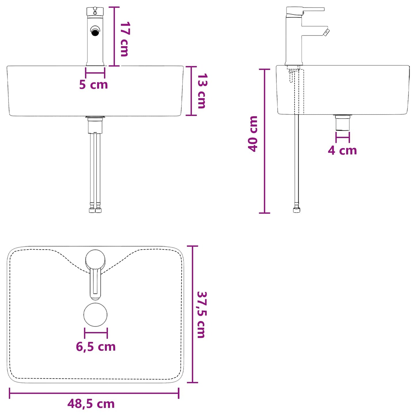 Bathroom Wash Basin Chrome 48.5 x 37.5 x 13 cm Metal