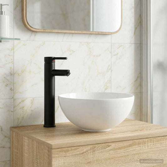 Bathroom Sink with Faucet and Drain Matte Black 32 x 32 x 13 cm