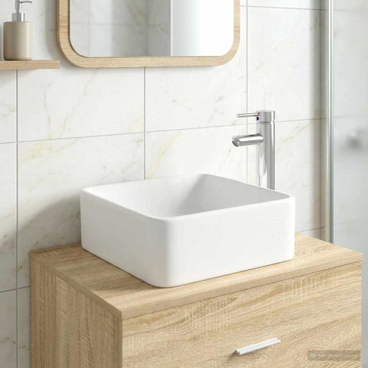 Bathroom Sink with Faucet and Drain Chrome 36.5 x 36.5 x 13 cm