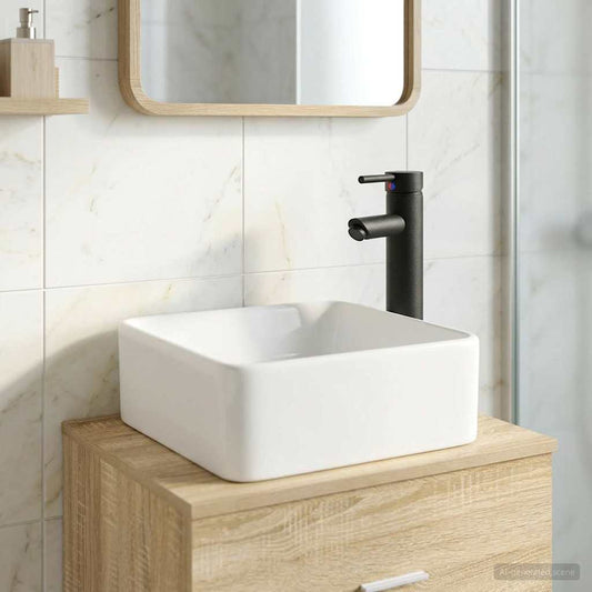 Bathroom Sink with Faucet and Drain Matte Black 49 x 37 x 14 cm