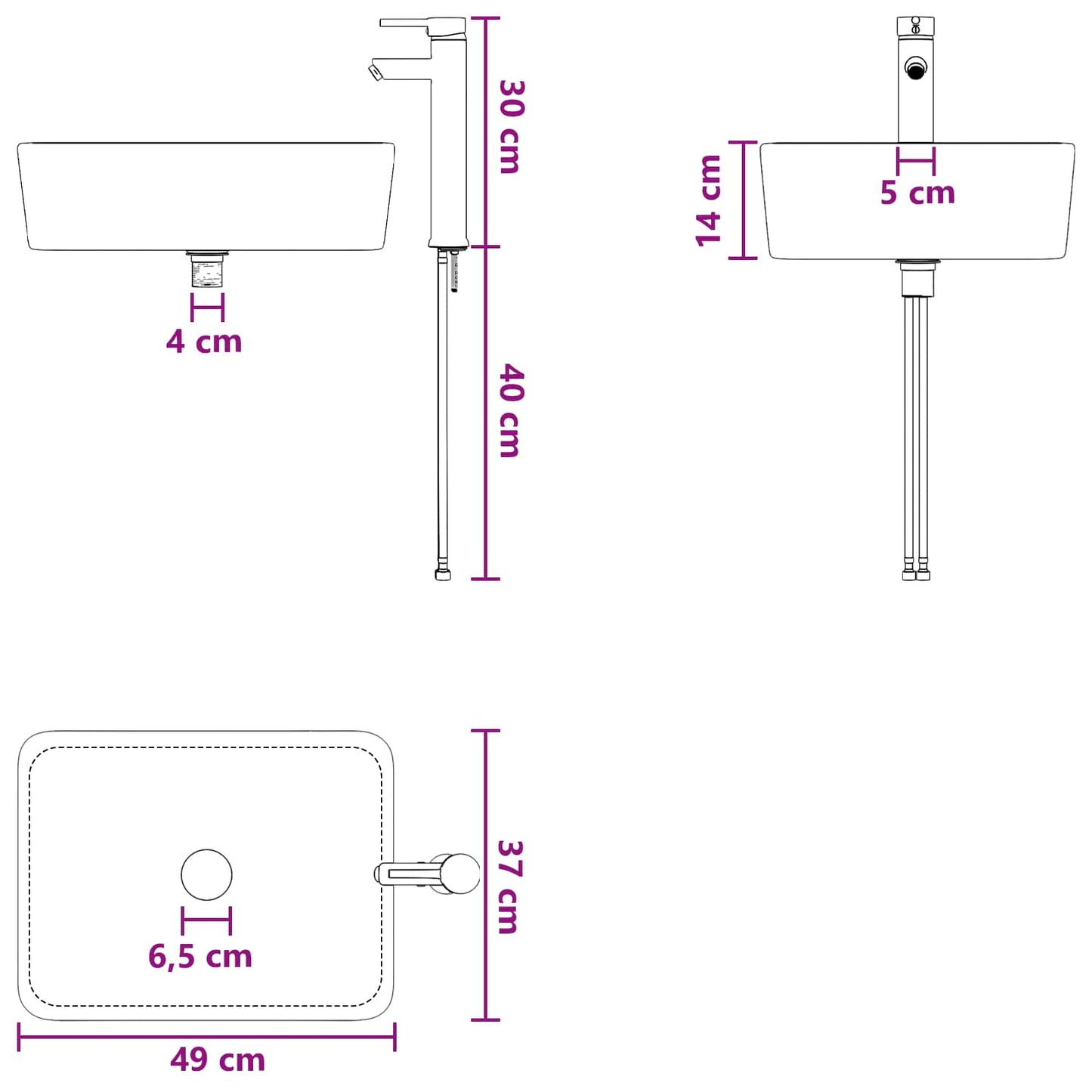 Bathroom Wash Basin Matte Black 49 x 37 x 14 cm Metal