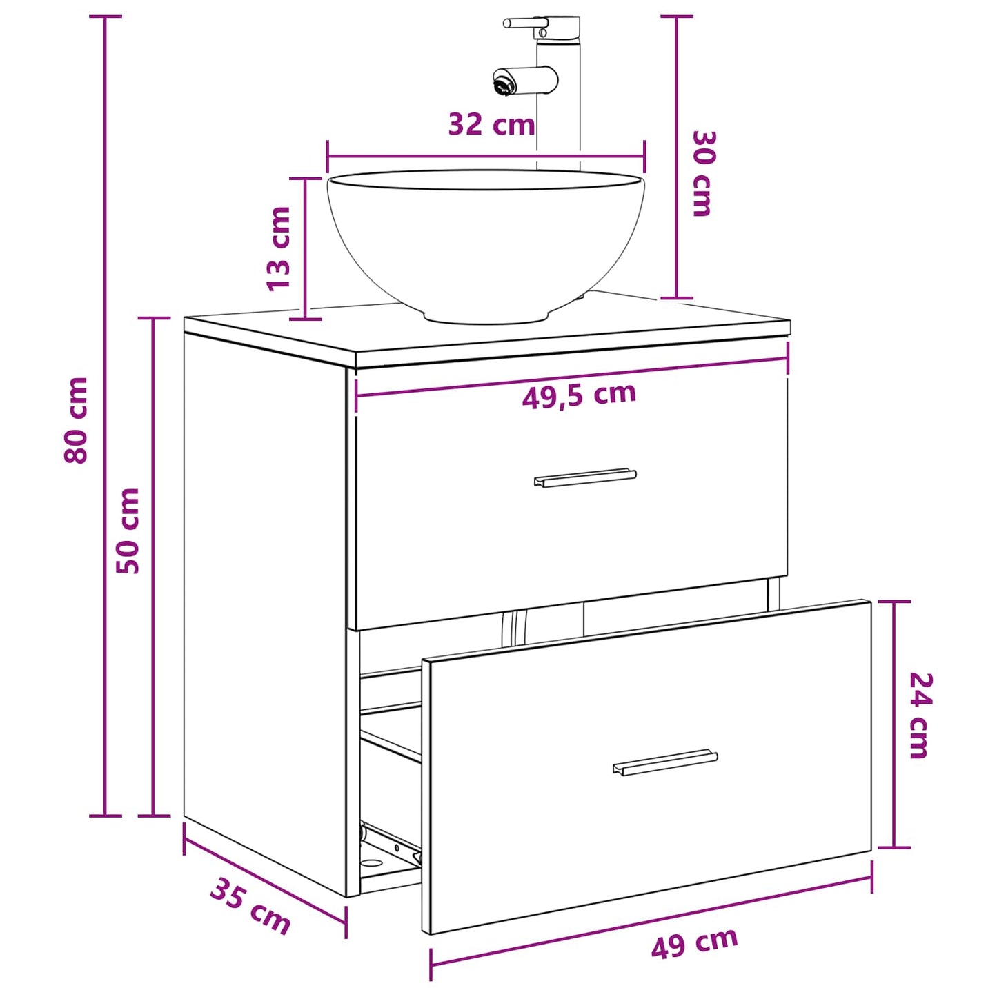 Wall-Mounted Sink Vanity White 49.5 x 35 x 63 cm