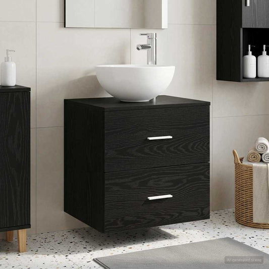 Wall-Mounted Sink Vanity Black Oak 49.5 x 35 x 63 cm