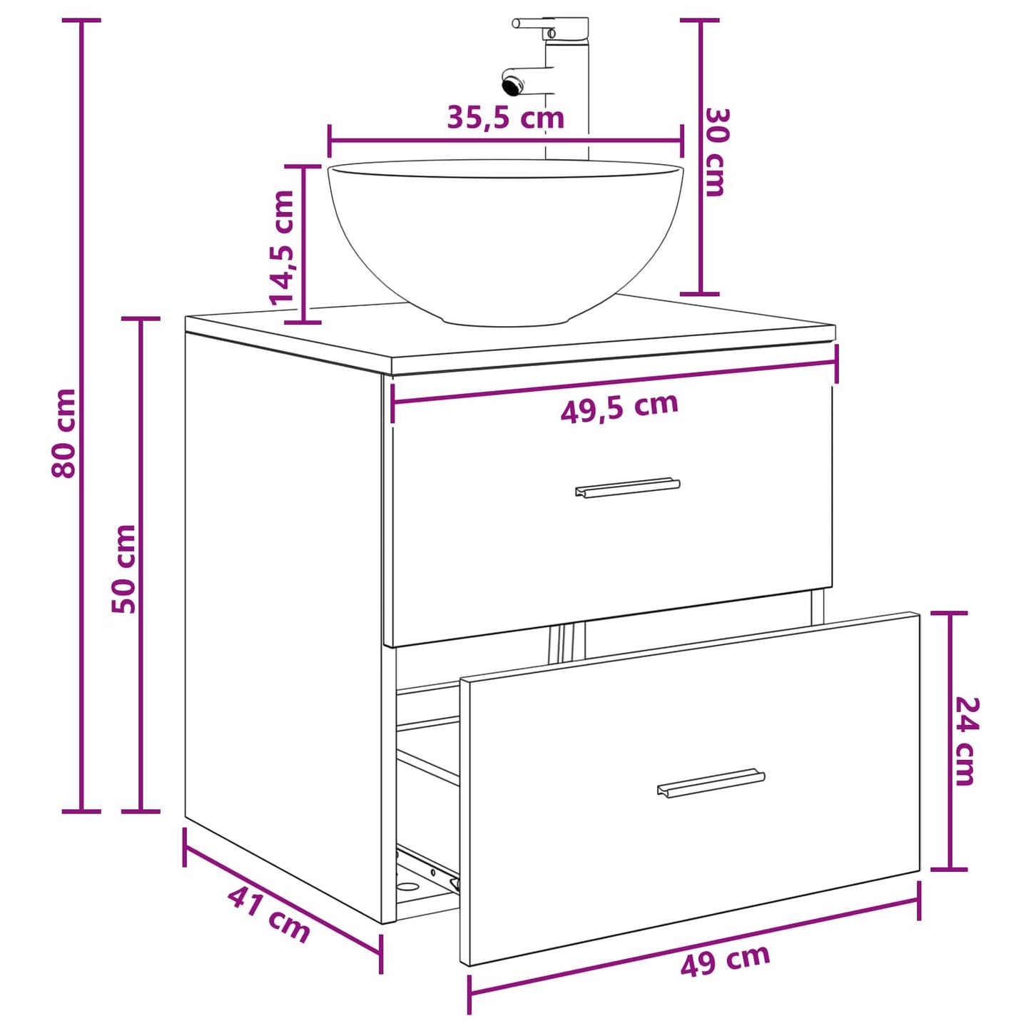 Wall-Mounted Sink Vanity Sonoma Oak 49.5 x 41 x 64.5 cm