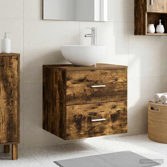 Wall-Mounted Sink Vanity Smoked Oak 49.5 x 41 x 64.5 cm