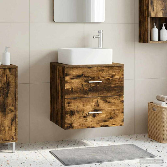 Wall-Mounted Sink Vanity Smoked Oak 49.5 x 41 x 63 cm