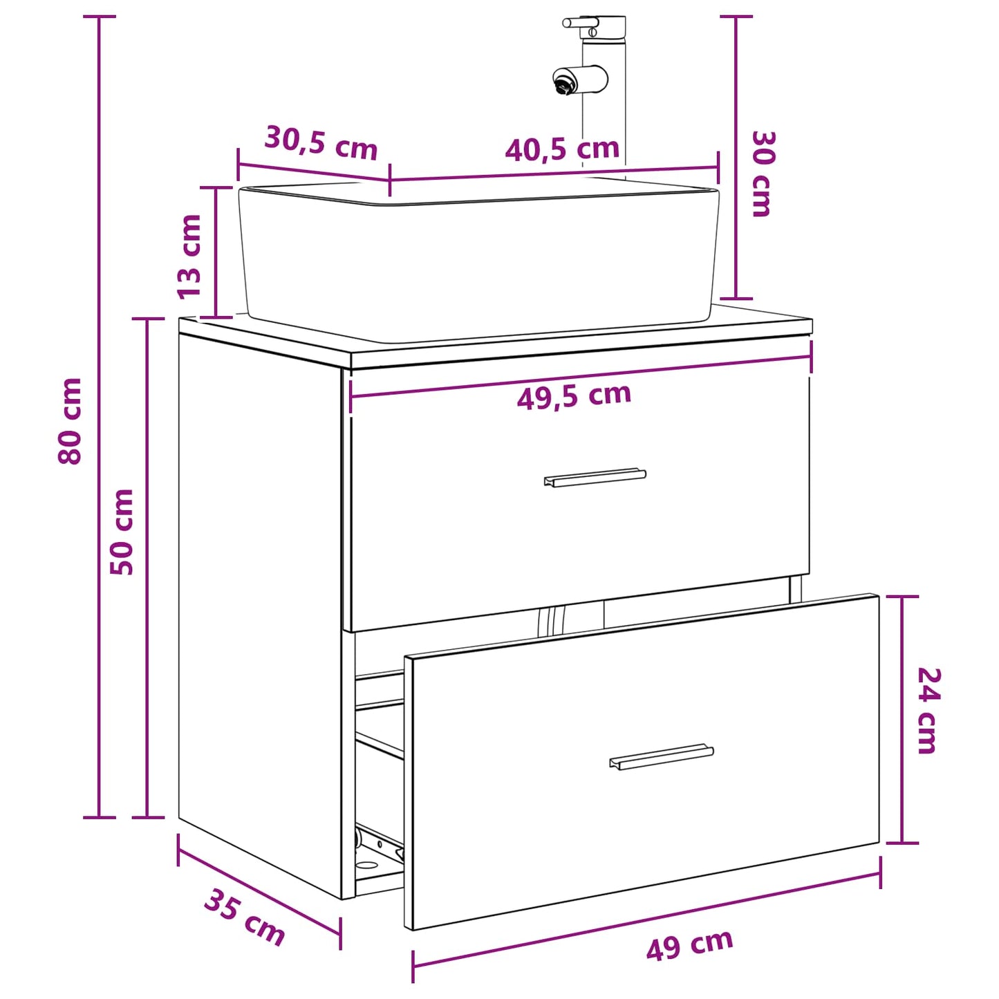 Wall-Mounted Sink Vanity Black Oak 53 x 34.5 x 63 cm