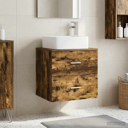 Wall-Mounted Sink Vanity Smoked Oak 53 x 34.5 x 63 cm