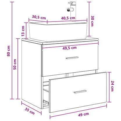 Wall-Mounted Sink Vanity Smoked Oak 53 x 34.5 x 63 cm
