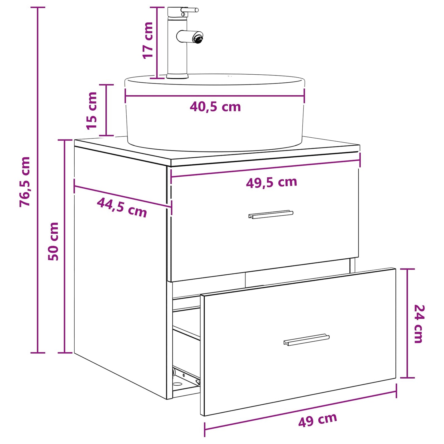 Wall-Mounted Sink Vanity Sonoma Oak 49.5 x 44.5 x 65 cm