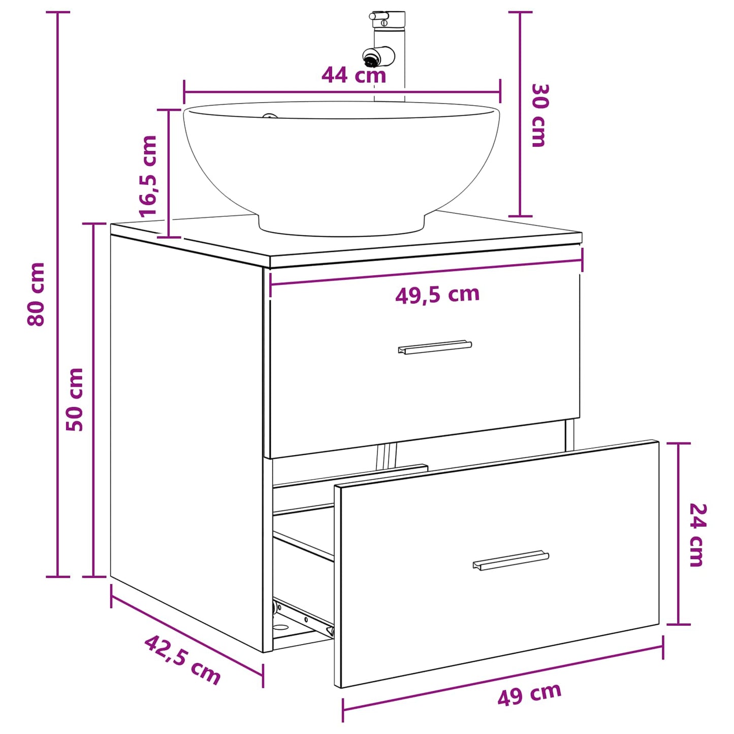 Wall-Mounted Sink Vanity Black Oak 49.5 x 44.5 x 66.5 cm