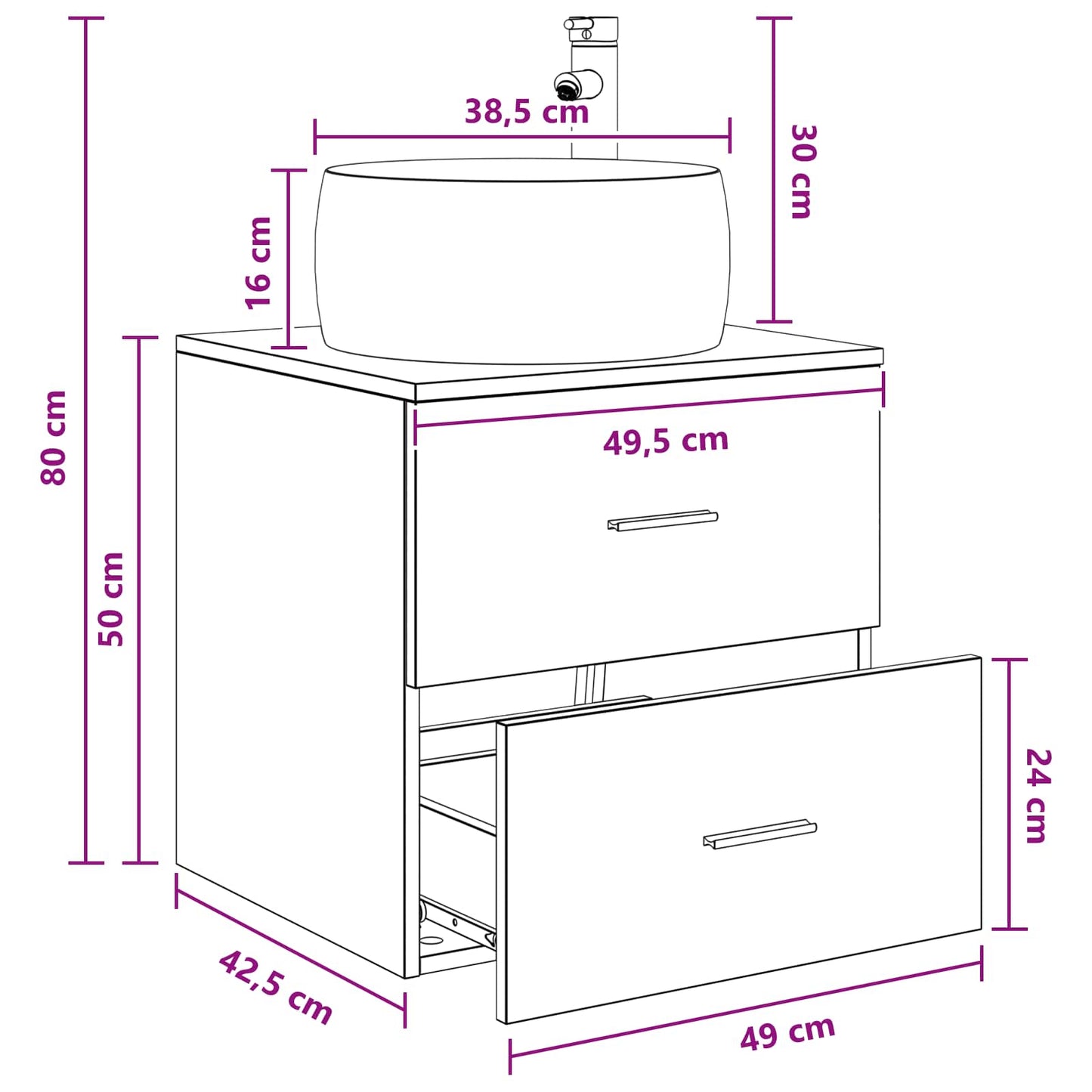 Wall-Mounted Sink Vanity White 49.5 x 44.5 x 66 cm