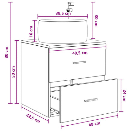 Wall-Mounted Sink Vanity Smoked Oak 49.5 x 44.5 x 66 cm